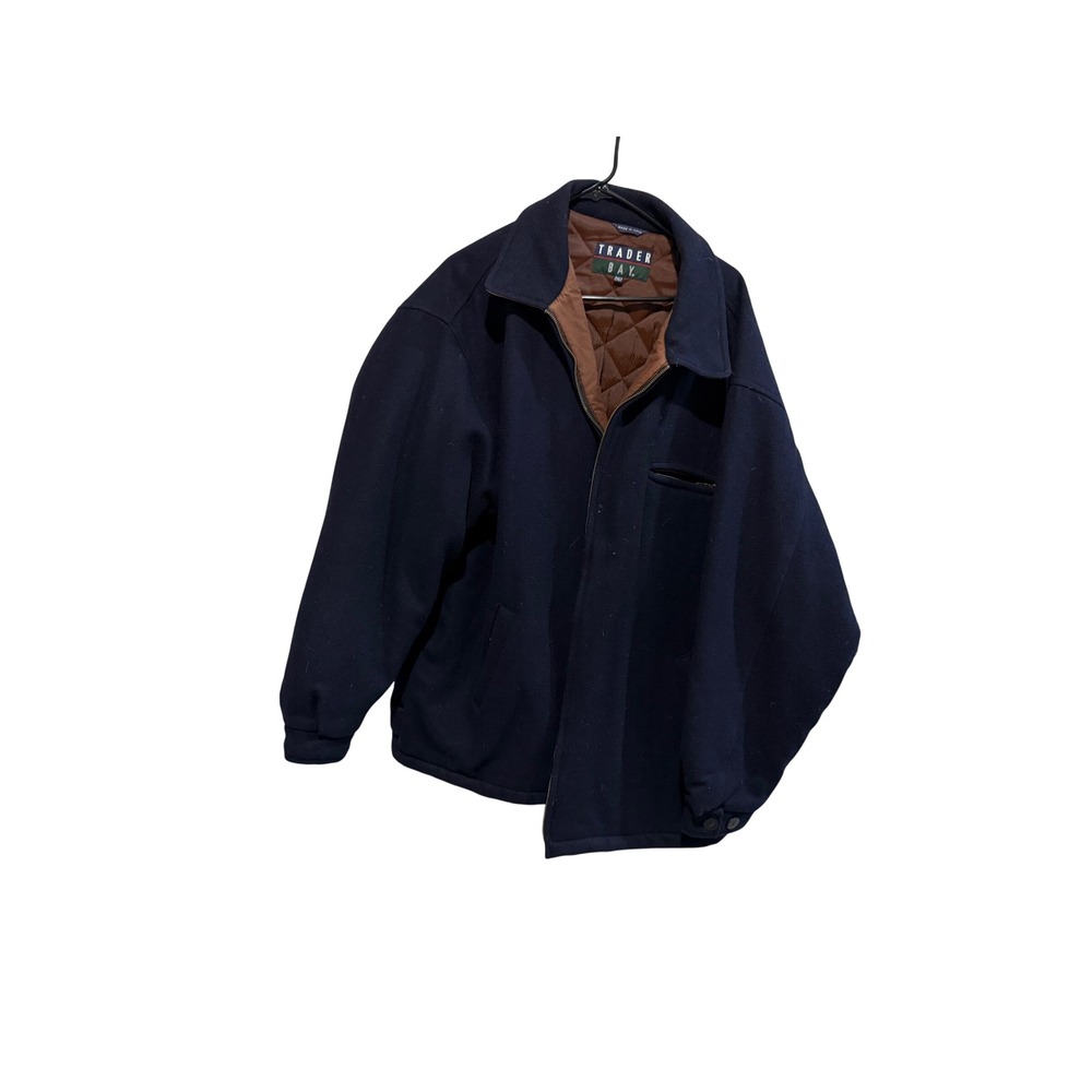 Trader Bay Mens 2XLT Navy Blue Wool Blend Quilted Lined Harrington Jacket Tall